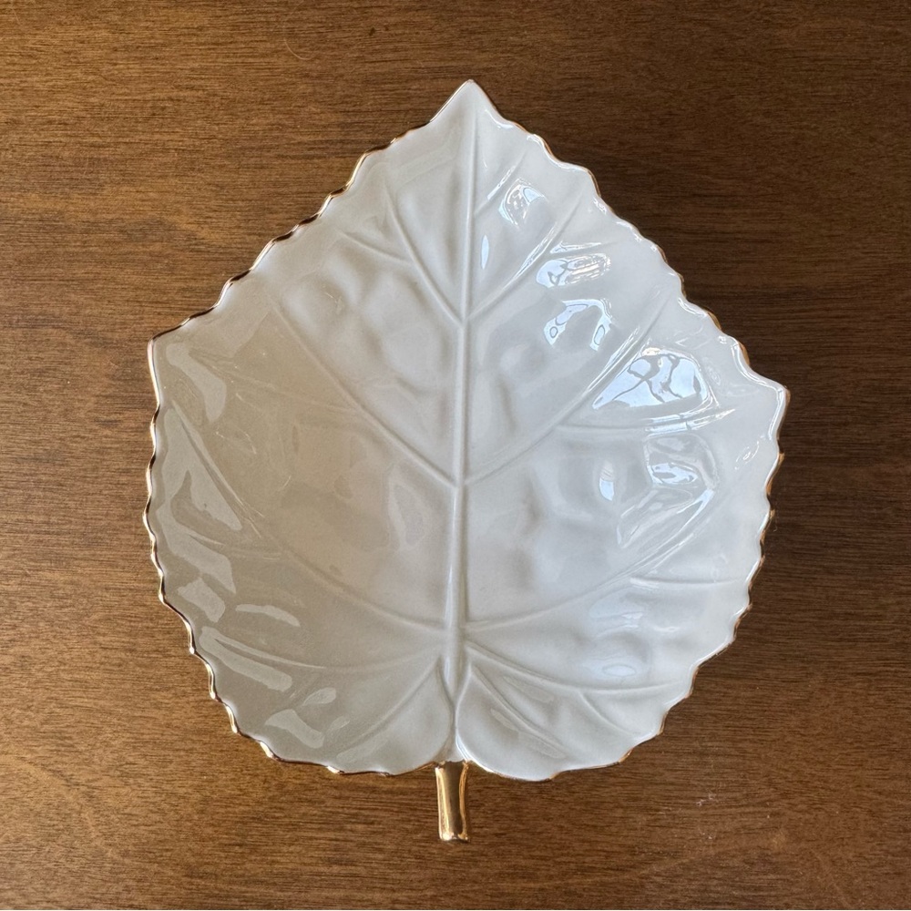 Vintage Lenox White and Gold Leaf Dish